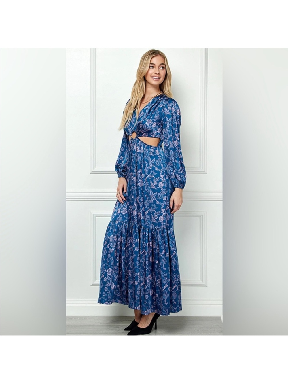 Blue Floral Cutout Maxi dress Large